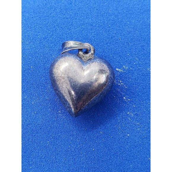 Vintage Large Sterling Silver 925 Big Puffy Heart Pendant Charm Patina - Picture 2 of 7